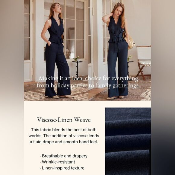 New OGL Viscose-Linen Weave European Linen Mid Rise Flared Pant with Pockets - Picture 12 of 13